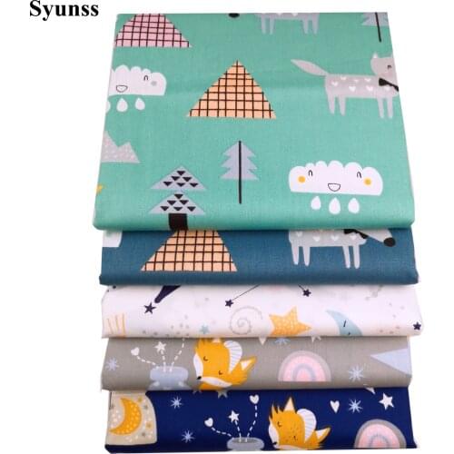 Syunss New Cartoon Animal Fox Print Cotton Fabric for Diy Patchwork Quilting Baby Cribs The Cloth Cushions Blanket Sewing Tissus