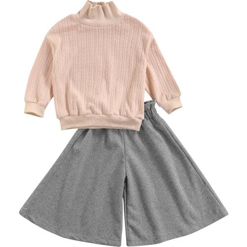 Citgeett Autumn Kids Baby Girls Knitting Tops Pants Suit Long Sleeve Warm Loose Shirt + Wide-Leg Trousers Clothes Set