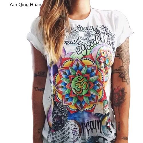 Yan Qing Huan Summer Hot Explosions Letter Print T-shirt Owl Animal Tees Indian Totem Ladies Short-sleeved T-shirt Fashion Tops