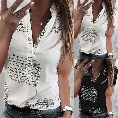 40# New Women Blouses Shirts Letter Printing V-neck Sleeveless Shirt Hot Summer Female Casual Elegant Button Tops Blusa