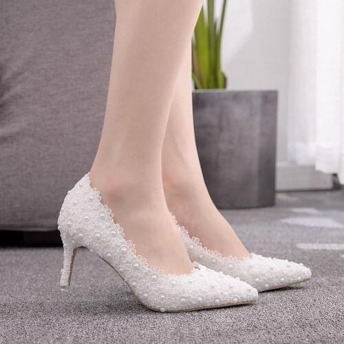 Women Wedding Shoes 5CM 7CM 9CM 11CM High Heels White Lace Pumps Princess Party Birthday Heels