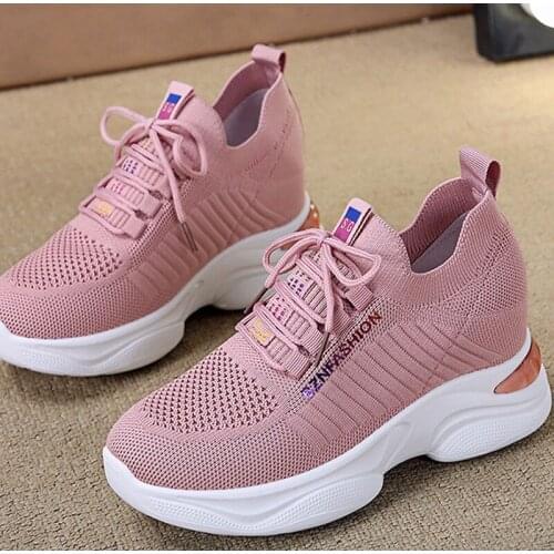 Women Sneakers Height Increasing Knitted Vulcanized Shoes Platform Thick Bottom Ladies Shoes Fashion Summer Female 2021 Footwear