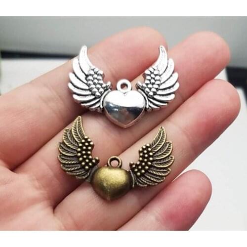 10pcs/lot--36x27mm, Antique bronze/silver plated Heart With Wing Charms ,DIY supplies, Jewelry accessories