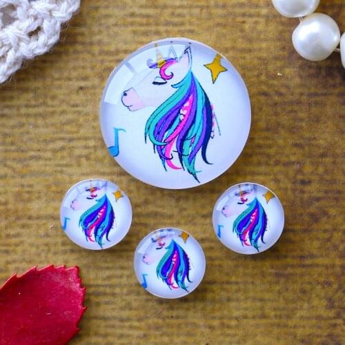 12mm 25mm 14mm 16mm 18mm 20mm Photo Glass Cabochons Round Cameo Set Handmade Settings Unicorn 12