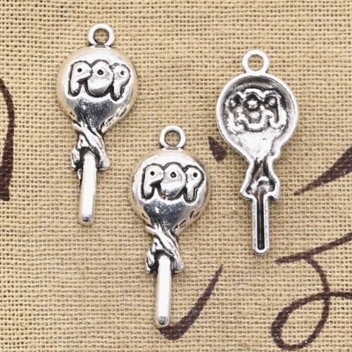 15pcs Charms Pop Lollipop Sweet 31x13mm Antique Silver Color Pendants DIY Crafts Making Findings Handmade Tibetan Jewelry