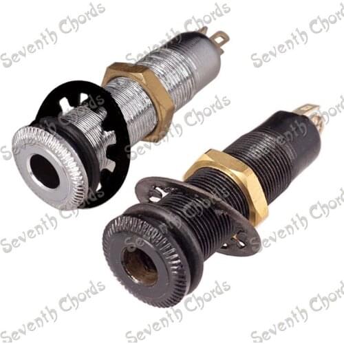 2 Pcs 1/4" 6.35mm Brass Threaded Cylinder Guitar Jack Output Input Plug Socke for Bass GUitar - Chrome & Black For choose