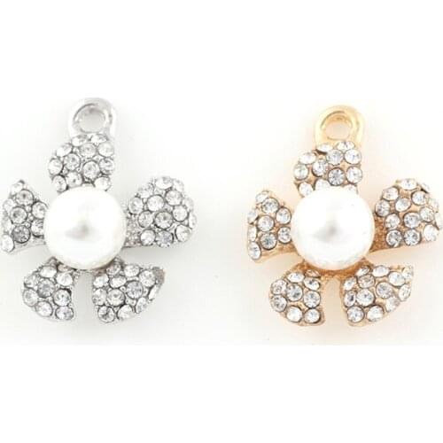 22*19mm Pearl Floating Enamel Flower Charms Alloy Pendant fit for Necklaces Bracelets DIY Female Fashion Jewelry Accessories