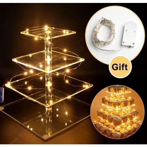 4 Tiers LED Light Cake Stand Acrylic Cake Display Stand Transparent Tray Cupcake Holder Wedding Birthday Cake Rack Decor Tools