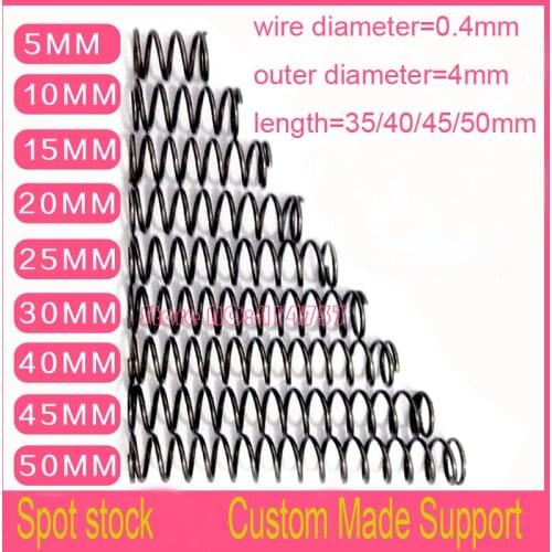 50pcs 0.4*4*35/40/45/50mm series small spot spring 0.4mm wire compression pressure springs length=35/40/45/50mm