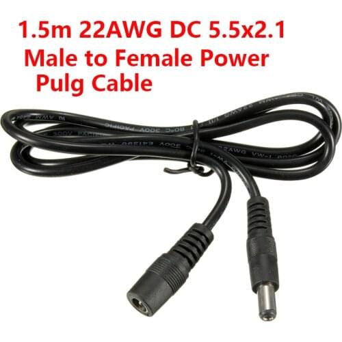 Black DC 12V Plug Extension Cable Power Connector Jack Adapter Male to Female 1.5m 5.5x2.1mm CCTV Security Video Camera Monitor