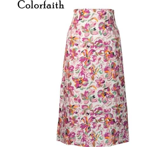 Colorfaith New 2021 Summer Autumn Women Skirt Floral Straight Package Hip Pencil Elegant Korean Lady Vintage Long Skirts SK1404