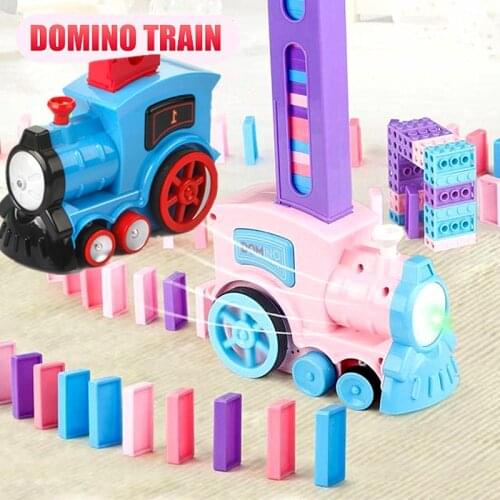 Kids Electric Train Domino Toys for Children Pink Blue Red Car Juguetes Vehicle Educational Game with Dominos Blocks