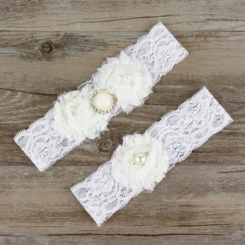 2pcs/Lot Elegant Bridal Garters Set Pearl Beaded Bridal Toss Garter Keep Garter White Lace Handmade Ivory Flowers Wedding Gift