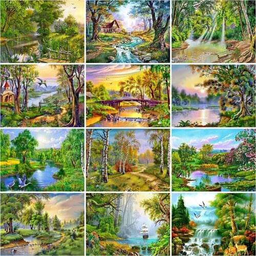 Evershine 5D DIY Diamond Painting Tree Full Square Round Diamond Embroidery Lake Landscape Cross Stitch Mosaic Home Decorations