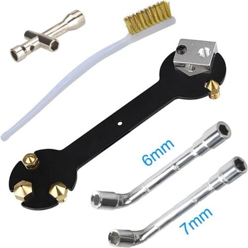 5Pcs 5 In 1 Wrench + Mini Cross Socket + Nozzle Brush +6mm/7mm L Spanner for Ender 3 E3D / MK8 / MK10 3D Printer Parts Tools