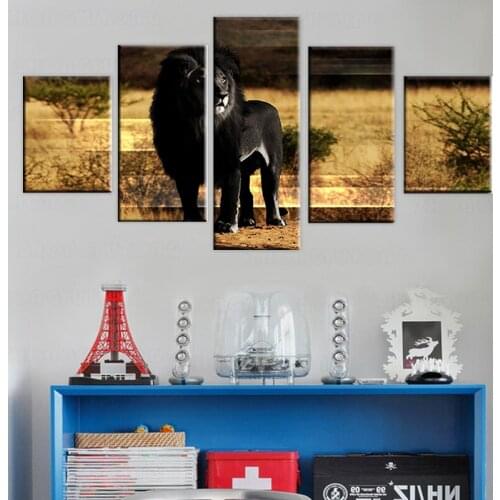 Art Modular Canvas Pictures 5 Pieces HD Printing Animal Black Lion Scenery Poster Painting Framework Decor For Living Room Wall