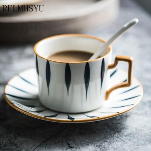 RELMHSYU Japanese Style Ceramic Underglaze Hand-painted Coffee Cup And Saucer Set Household Afternoon Tea DinkingCup Drinkware