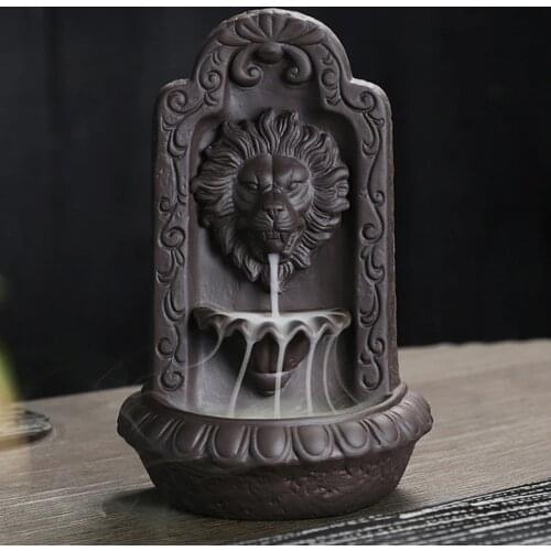 Ceramic Lion Head Decor Smoke Waterfall Censer Living Room Creative Incense Burner Handmade Crafts Incense Holder Gift Ornament