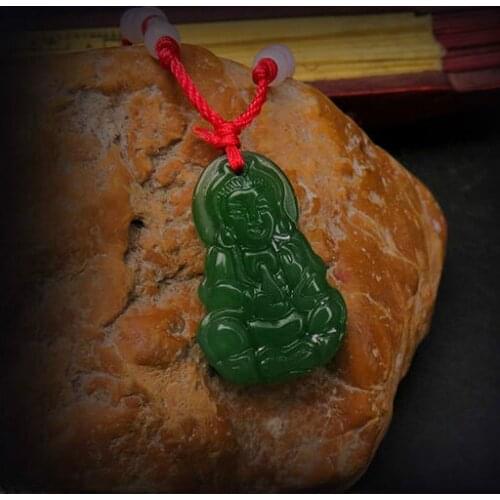 China Chic Glass Imitation Crystal Stone Statue Of Buddha Red Crystal Line Necklace Imitating Nephrite Guanyin Red Rope Necklace