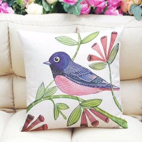 3D digital printing birds linen pillow cases Car back cushion sofa cushion for leaning on waist pad without the core