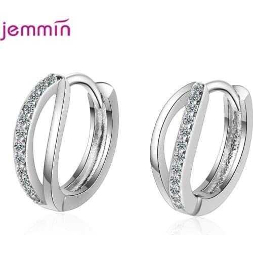 Cute 925 Sterling Silver Round CZ Circle Small Loop Huggies Hoop Earrings for Women Girls Ear Piercing Jewelry