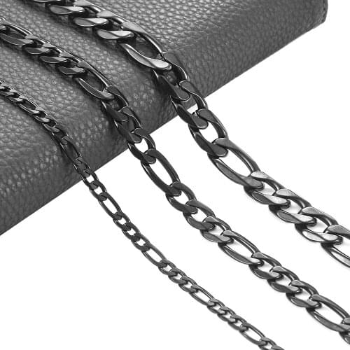 Mens Stainless Steel Classic Popular Figaro Chain Black 4.5mm/7.5mm/11.5mm Fashion Necklace Gift Jewelry