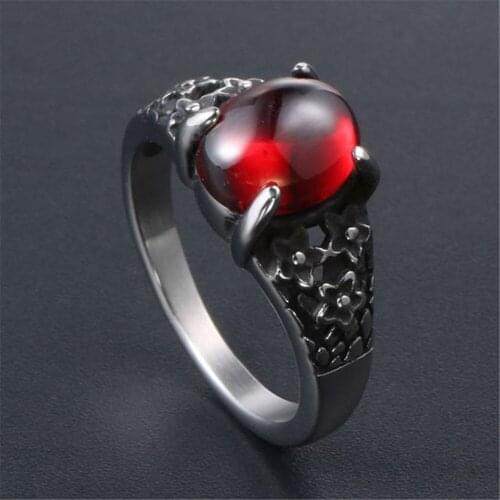 SHQIYAY Men Ring Blue Red Stone Square Stainless Steel Wedding Engagement Rings Vintage Style Korea Trendy Accessories 664