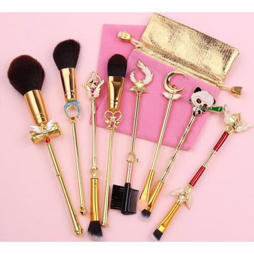 8pcs/set Magic Girl Makeup Brushes Set Online Game Makeup Brushes Soft Hair Bright Gold Foundation Concealer Eyeshadow Brush