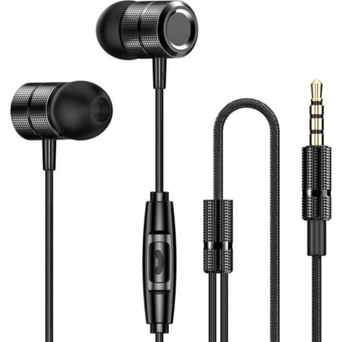 Earphones Skin-friendly Noise Reduction Metal Body In-ear Wired Nylon Braided Earbuds for Sports