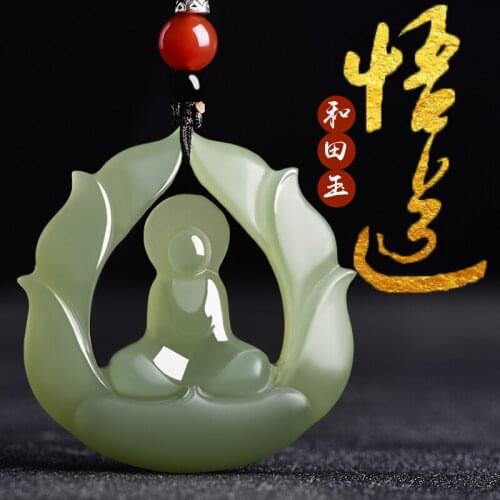 Natural A hetian jade carving jade guan yin green jade pendant unique design jadeite jade necklace men jewelry women pendants