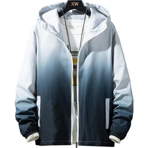 2020 LES KOMAN Spring New Men Jacket Casul Streetwear Hooded Colorful Gradient Coats Windbreaker Outwear Regular Jacket Men