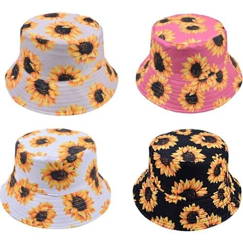 Sunflower Bucket Hats Cotton Foldable Beach Sunhats Fisherman for Women Men Casual Panama in Summer