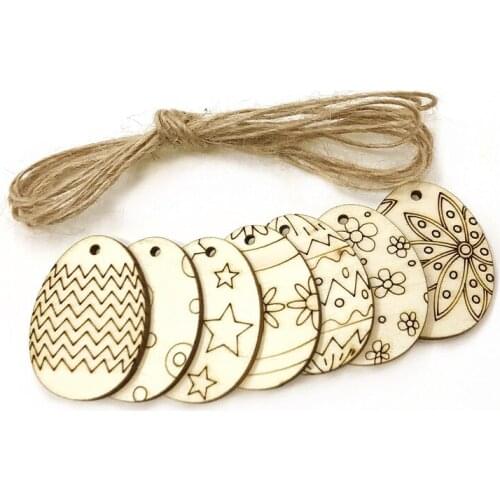 25pcs Easter Decor Wooden Eggs Wood Hanging Pendant Easter Party Supplies Craft DIY Ornament Hanging Tag for Happy Easter Decor