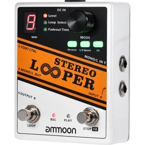 Ammoon STEREO LOOPER Loop Record Guitar Effect Pedal 10 Independent Loops Max. 10min Recording Time for Each Loop Unlimited