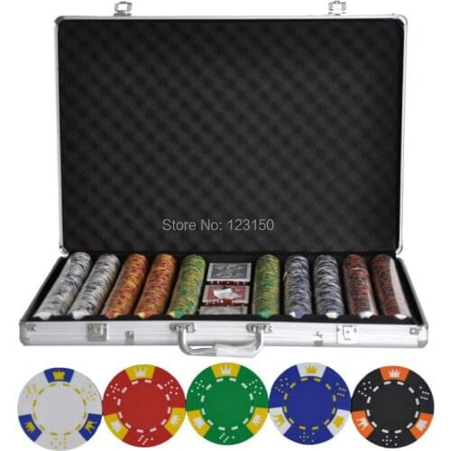 PK-5001 1000pcs chips with case, Clay 14g Poker Chips insert metal, five colors