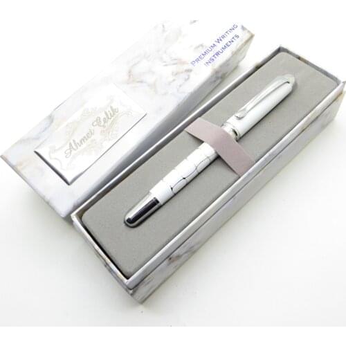 Wings Marble R87 Patterned White Chrome Roller Pen | İsme Special Pen | Gift Pen