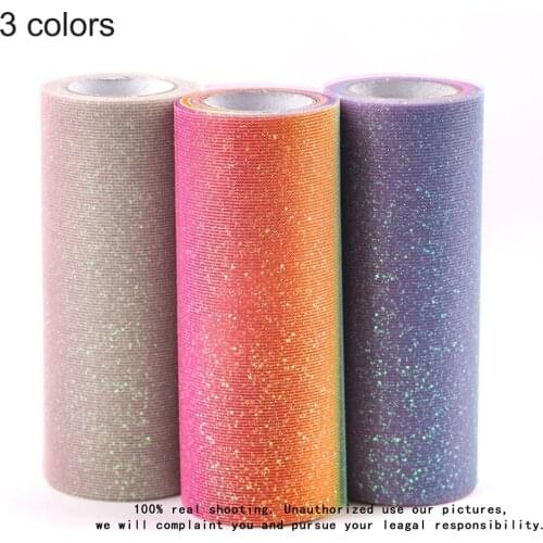 3 Rolls DIY Rainbow Glitter Tulle Roll Thin Yarn Shaft Sewing Fabric Wedding Halloween Party Present Ribbon Birthday Ornament