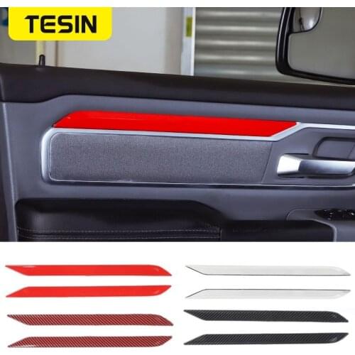 TESIN Soft Carbon Fiber Car Gear Indicator Decoration Strip Stickers For Dodge RAM 1500 2018-2021 2 Pcs Car Interior Accessories