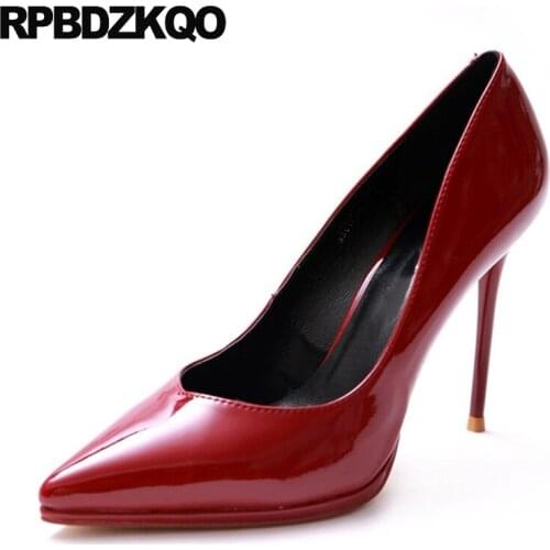 Ultra Size 4 34 Patent Leather High Heels Pumps Super Brand Designer Shoes Women Extreme Thin 2017 Autumn Pointed Toe Runway