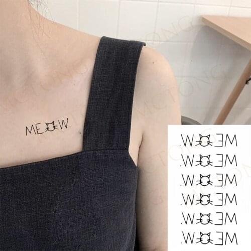 Waterproof Temporary Tattoo Sticker Minimalist Cat Word 'ME' Fish Flower Body Art Cute Flash Tatoo Fake For Kids Men Women