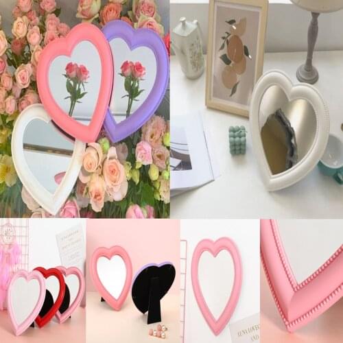 Heart Mirror Makeup Mirror Cosmetic Mirror Desktop Storage Beauty Mirrors Bedroom Decoration Shooting Photography Props Portable