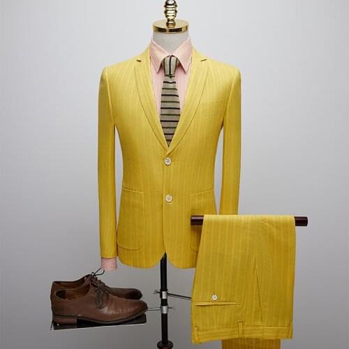 Yellow Men Captain Suits Coat Pant Men Groom Wedding Suit Blazer Hombre Slim Fit Singer Dj Ds Dance Stage Show Party Wear XS1693