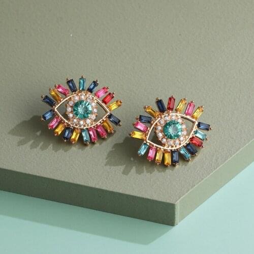 Evil Eye Earrings For Women Vintage Ethnic Style Hollow Simple Zircon Round Eye Hoop Earrings Ear Stud Jewelry Oorbellen Brincos