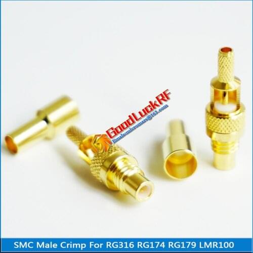 1X Pcs High-quality RF Connector SMC Male Window Jack Crimp for RG316 RG174 RG179 LMR100 Cable Plug Gold Plated Coaxial