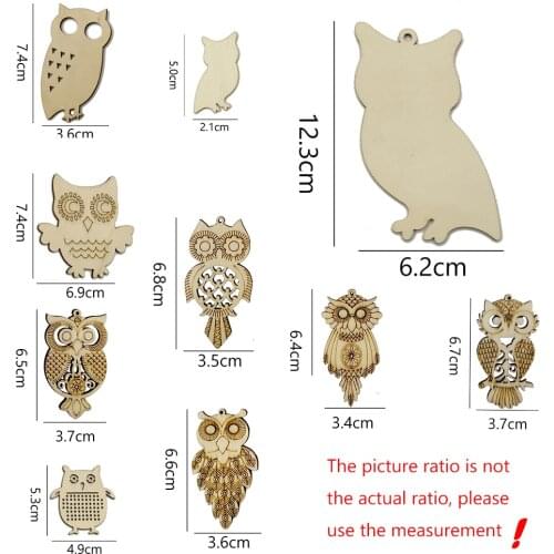 10pcs/lot wooden owl-shaped crafts laser cut cartoon animal bird wood chips for scrapbook DIY handmade art decorations