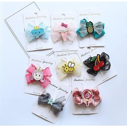 10pcs/lot Cute Festival Hair Animal Bow With Elephants Lollipops Ribbon Gauze Mesh Hairgrips For Girls Kids Hair Accessories