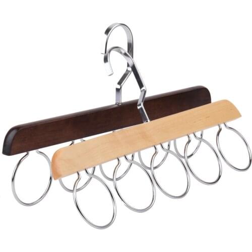 2pcs Wood Scarf Organizer Storage Holder Hanger 5 Ring Scarves Display Rack Save Space Closet Hotel Use Metal Belt Hangers