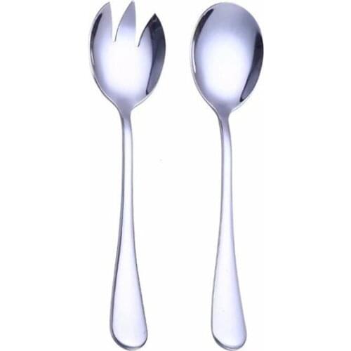 2 pieces/set of silver stainless steel salad spoon fork salad server European style salad cutlery set kitchen tool accessories