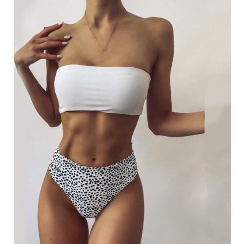 2021 Bikini Brazillian Swimsuit Women Bikini Set High Waist Bikini Black Bottom White Dot Split Swimsuit Maillot De Bain Femme