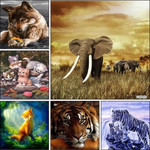 Animal 5D Diamond Embroidery Cross Stitch Full Square Diamond Mosaic Sets Diy Diamond Painting Elephants Wolf Fox Cat Needlework